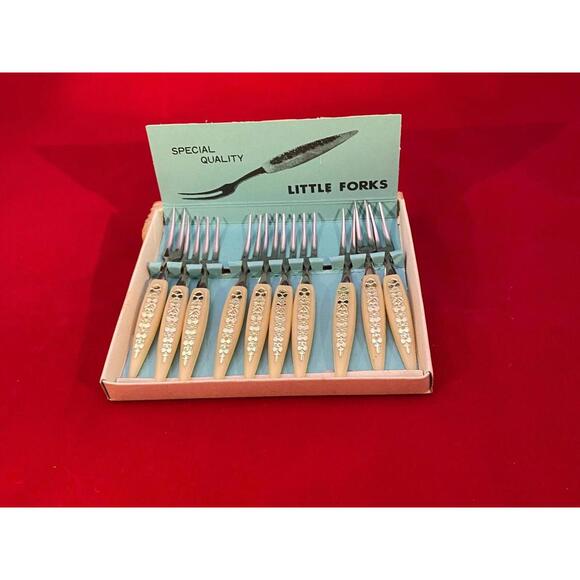 Relish and Hors D’oeuvre Forks Vintage set of 10, Two-Prong Little Forks - Picture 1 of 5
